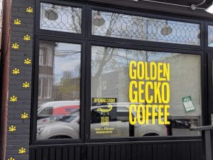 Brick Wrap Toronto, Signage, Wall Wrap Golden Gecko Coffee Shop- Vinyl Wrap Toronto - Window Graphics