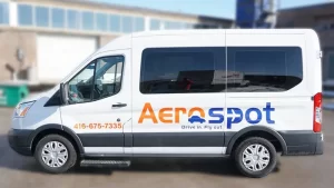 Vinyl Wrap Toronto Ford Transit 150XLT 2019 Avery Dennison White Van Partial Aerospot - Airport Parking
