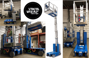 Vinyl Wrap Toronto Genie Vertical Mast Lift 2019 Avery Dennison Blue Equipment Decal Nusens Collage