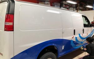 Vinyl Wrap Toronto GMC Savannah 2019 Avery Dennison White Truck Decal CoolCheck Side Install - Van Decals - Van Decals Cost