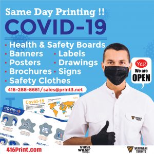 Vinyl Wrap Toronto Printthree Covid-19 Yes! We're Open - Printing