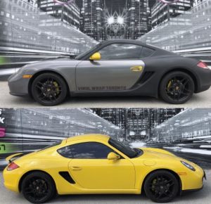 Vinyl Wrap Toronto Porsche unwrapped Yellow Cayman Carbon Fiber Before After - Vehicle Wrap Cost