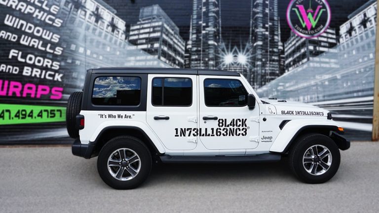 Decals Jeep Black Intelligence Jeep Side second vinyl wrap Toronto jeep wrap - Vehicle Wrap, Auto tinting, Lettering, GTA - Avery and 3M Vinyl