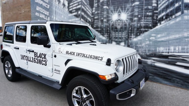 Decals Car Black Intelligence Jeep side vinyl wrap Toronto jeep wrap, auto tinting, vehicle wrap, GTA - Avery and 3M Vinyl