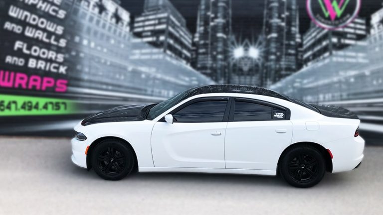 Partial Wrap Dodge Charger side - Vinyl Wrap Toronto - Lettering & Decals - Auto Tinting - Custom Car Graphics Cost
