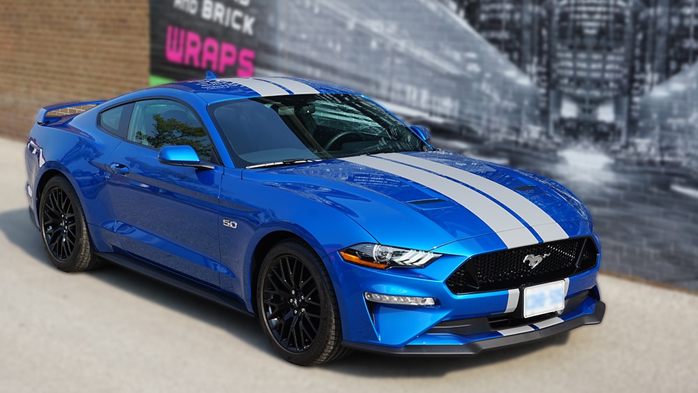 Ford Mustang - 2019 California Special Blue Side - Vinyl Wrap Toronto - Stripes - Avery Dennison & 3M - Car racing stripes near me