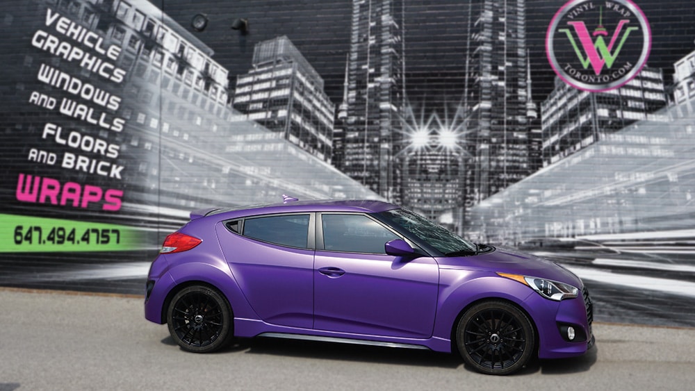 Hyundai Veloster 2016 - Vinyl Wrap Toronto - Full Car Wrap - Vehicle Wrap in GTA - Satin Purple - After - Avery Dennison & 3M - Tinting - Etobicoke - Car Wrap Cost