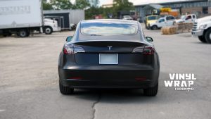 Tesla Model 3 2020 - Personal - Full Wrap - Vinyl Wrap Toronto - Back - Car Wrap in Brampton - Avery Dennison & 3M - Satin Black - Car wrap in GTA