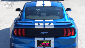 Ford Mustang California Special 2019 - Racing Stripes - White - VinylWrapToronto.com - Best Vehicle Wrap in GTA - Back - custom decals for cars
