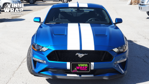 Ford Mustang California Special 2019 - Racing Stripes - White - VinylWrapToronto.com - Best Vehicle Wrap in GTA - Front - decals for cars