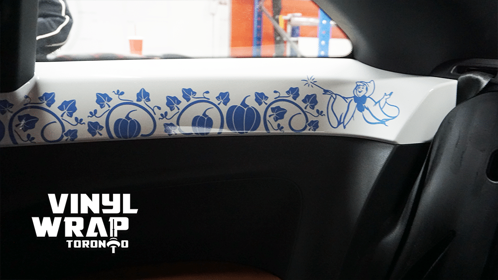 Volkswagen Beetle - Interior Vinyl Decals - Cinderella Story - Pumpkins - VinylWrapToronto.com - Blue - Fairy God Mother - Custom Car Wrap in GTA - Avery and 3M Vinyl