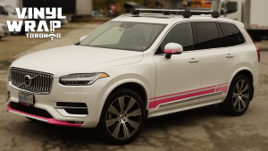 Volvo XC90 - Hot Pink Decals - Racing Stripes - Avery Dennison - Lettering & Decals - Best Car Wrap in Toronto - Vinyl Wrap Toronto - Front - Side - Custom car decals cost in GTA