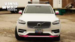 Volvo XC90 - Hot Pink Decals - Racing Stripes - Avery Dennison - Lettering & Decals - Best Car Wrap in Toronto - Vinyl Wrap Toronto - Front - Custom car decals in GTA - Racing Stripes cost
