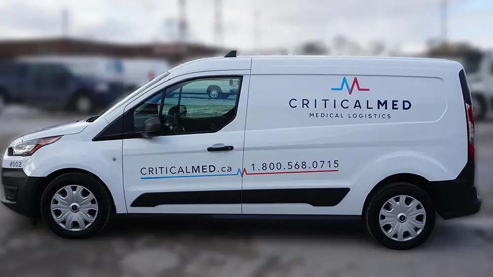 Ford Transit Connect Van Decals and Lettering - Critical Med Medical Logistics - Avery Dennison - Best Vehicle Wrap in Toronto - Side - Customized Car Wrap