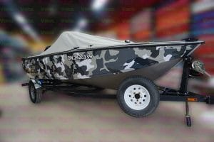16 Foot 2007 Crestliner Boat - Full Vinyl Boat Wrap - Custom Camouflage Vinyl Boat Wrap - VinylWrapToronto.com - Lettering & Decals - Best in GTA - Side Front