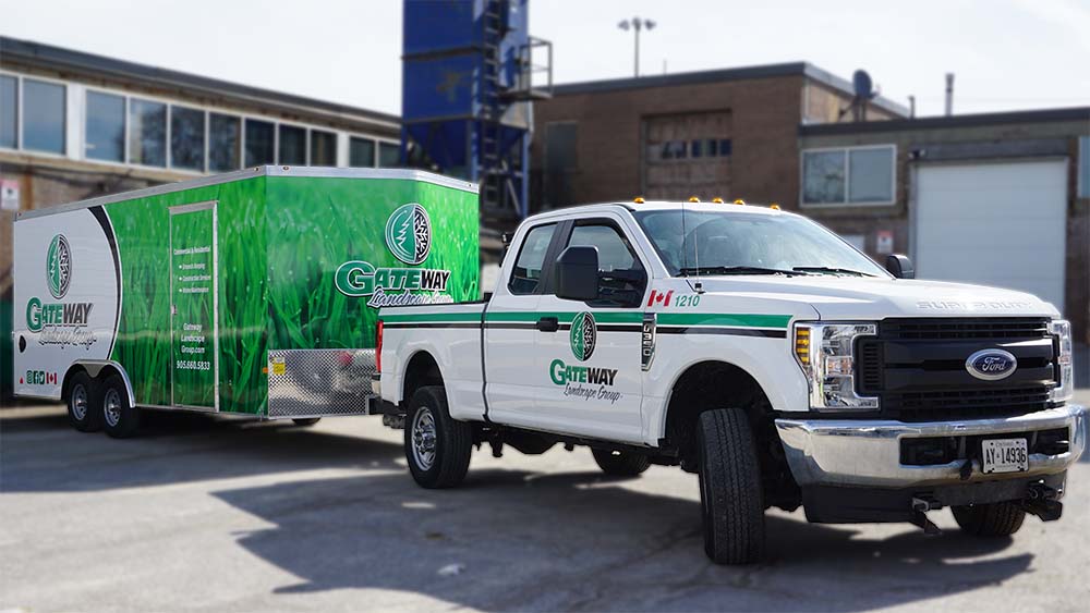 Gateway Landscape Group - Trailer Wrap - Front Passenger Angle with Truck