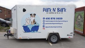 Custom Decals - Park n Bark Pet Grooming On The Go - Trailer - Driver Side