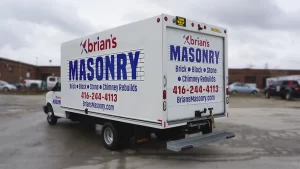 Partial Wrap - Chevy Box Truck - Avery Dennison - Brian's Masonry - Back Driver Side View