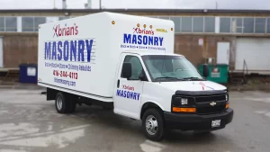 Partial Wrap - Chevy Box Truck - Avery Dennison - Brian's Masonry - Front Passenger Side View