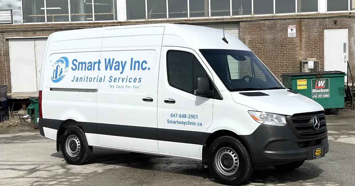 Mercedes Sprinter Commercial Van Decals for Smart Way Cleaning - Side Angle View