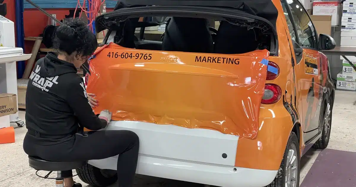 Professional Roofers' Smart Car Commercial Vinyl Wrap - In Progress