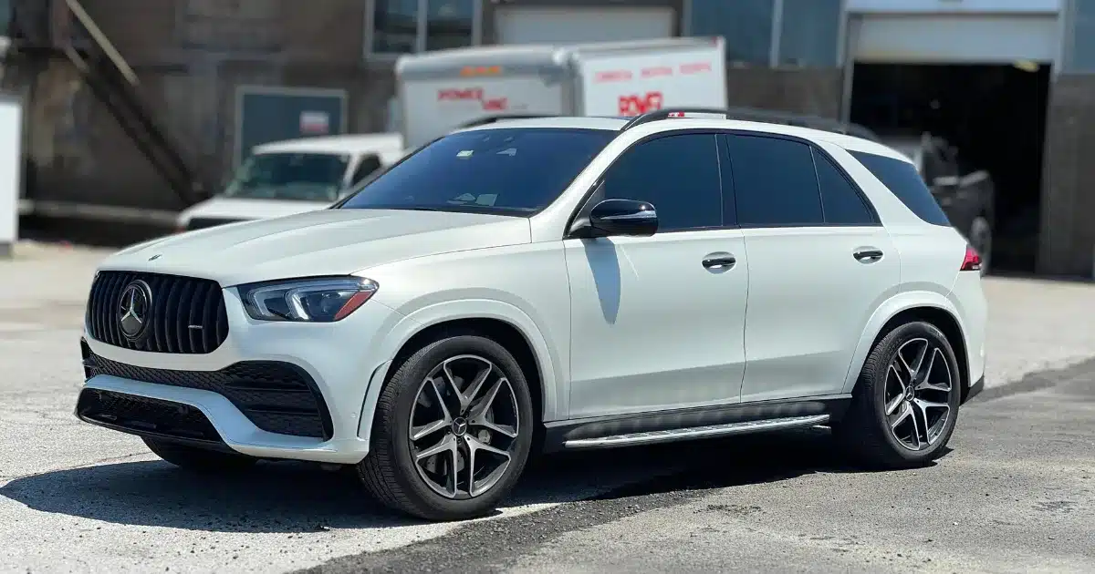 Owen Tippett's Mercedes GLE Full Wrap Colour Change from Gloss Black to Satin Pearl White - After - Side Angle