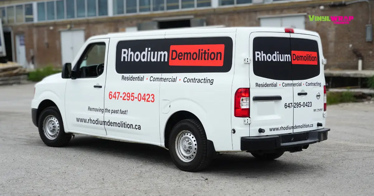 Nissan NV2500 Van Partial Wrap by Vinyl Wrap Toronto for Rhodium Demolition - After - Back Angle