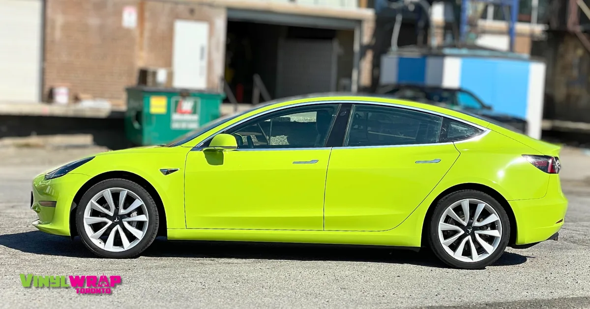 Tesla Model 3 Full Colour Change Vinyl Wrap - Gloss Lime Green - After
