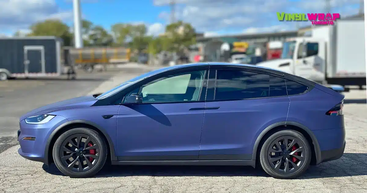 Tesla Model X Full Colour Change Wrap From Gloss Navy Blue to Matte Metallic Night Blue - After