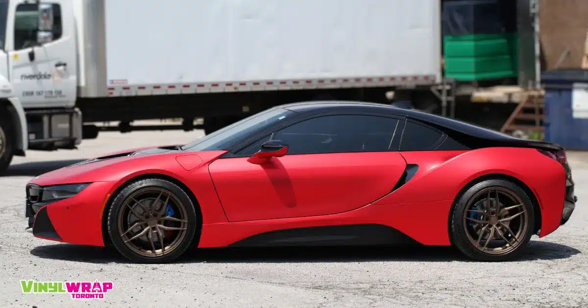 BMW i8 Full Wrap - Satin Chrome Red & Gloss Black - After