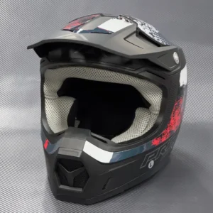 Front view of a partial wrap on a motocross helmet