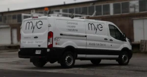 Tailored decals created for Muddy York Electric's Ford Transit 350 vehicle