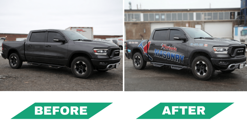 custom Dodge Ram 1500 Truck Decals for Brian’s Masonry - Before After