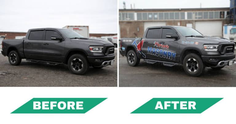 custom Dodge Ram 1500 Truck Decals for Brian’s Masonry - Before After