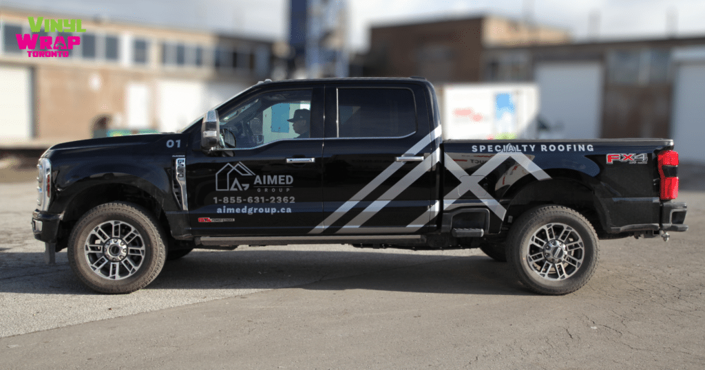 Aimed Group Ford F250 Lettering and Decals Vinyl Wrap Toronto Driver's Side