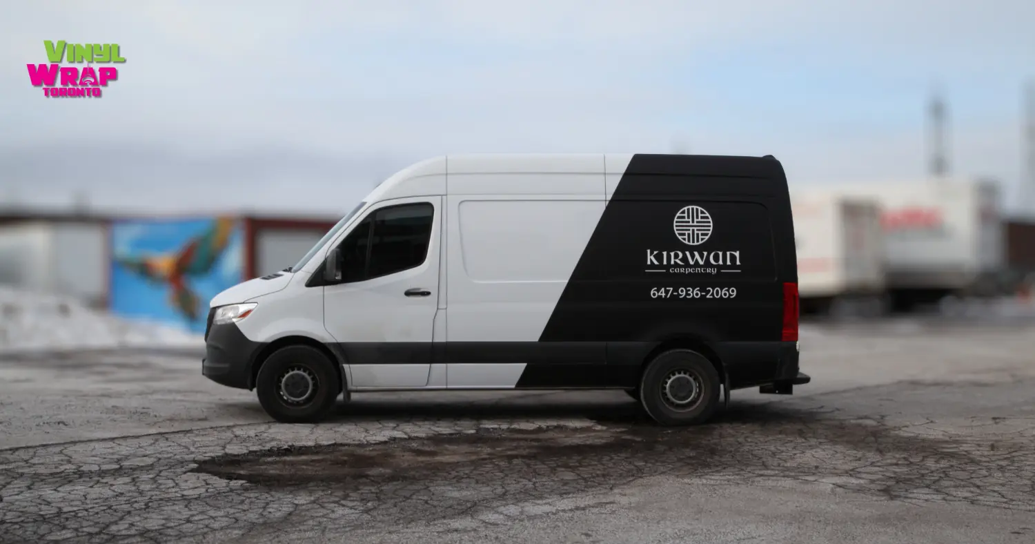 Mercedes Sprinter LWB High Roof 2024 Partial Wrap Avery Matte Black SW900-180-O Lettering and Decals 3M Gloss White G10 Vinyl Wrap Toronto After