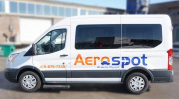 Ford Transit 2018 - Commercial Decals and Lettering - Aerospot - Parking Near Toronto Airport - Avery - Side - Avery & 3m Vinyl Wrap