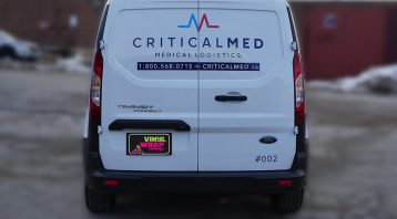 Ford Transit Connect Van Decals and Lettering - Critical Med Medical Logistics - Avery Dennison - Best Vehicle Wrap in Toronto - Back - Custom Van Wrap Cost