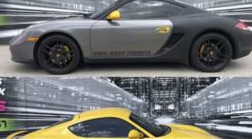 Vinyl Wrap Toronto Porsche unwrapped Yellow Cayman Carbon Fiber Before After - Vehicle Wrap Cost