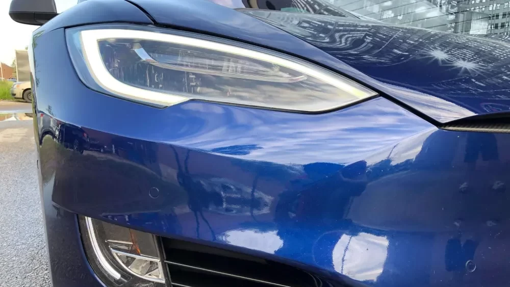VinylWrapToronto Tesla Brushed Black Model S After Front Decals